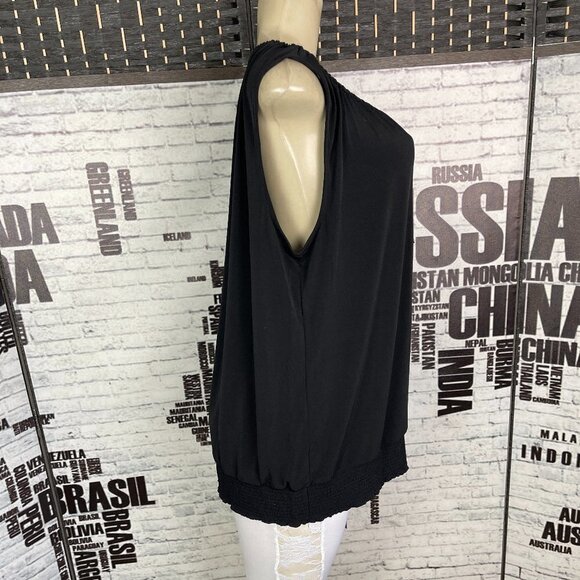 Carmen Marc Valvo XL Back Tie Tassel Neck Shirred Hemline Sleeveless Top - Picture 2 of 5